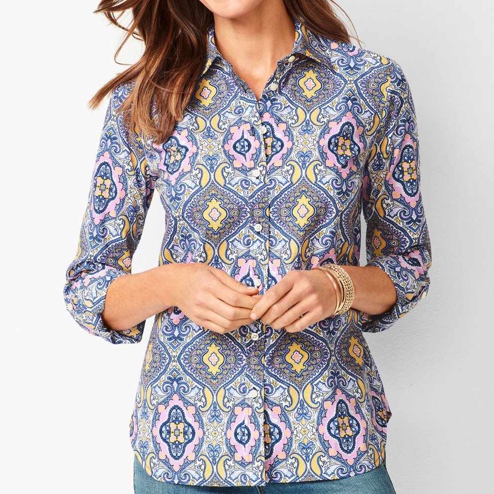 Talbots Classic Cotton Button Down - Medallion Print 3X
